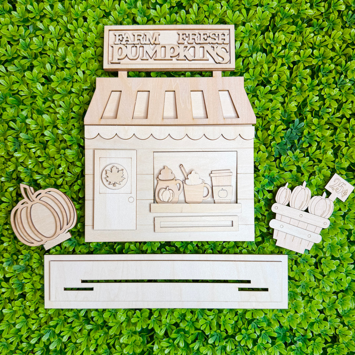 Farm Fresh Pumpkins Interchangeable Storefront DIY Wood Kit | Unfinished Laser Cut Fall Decor - The Crafty Brick