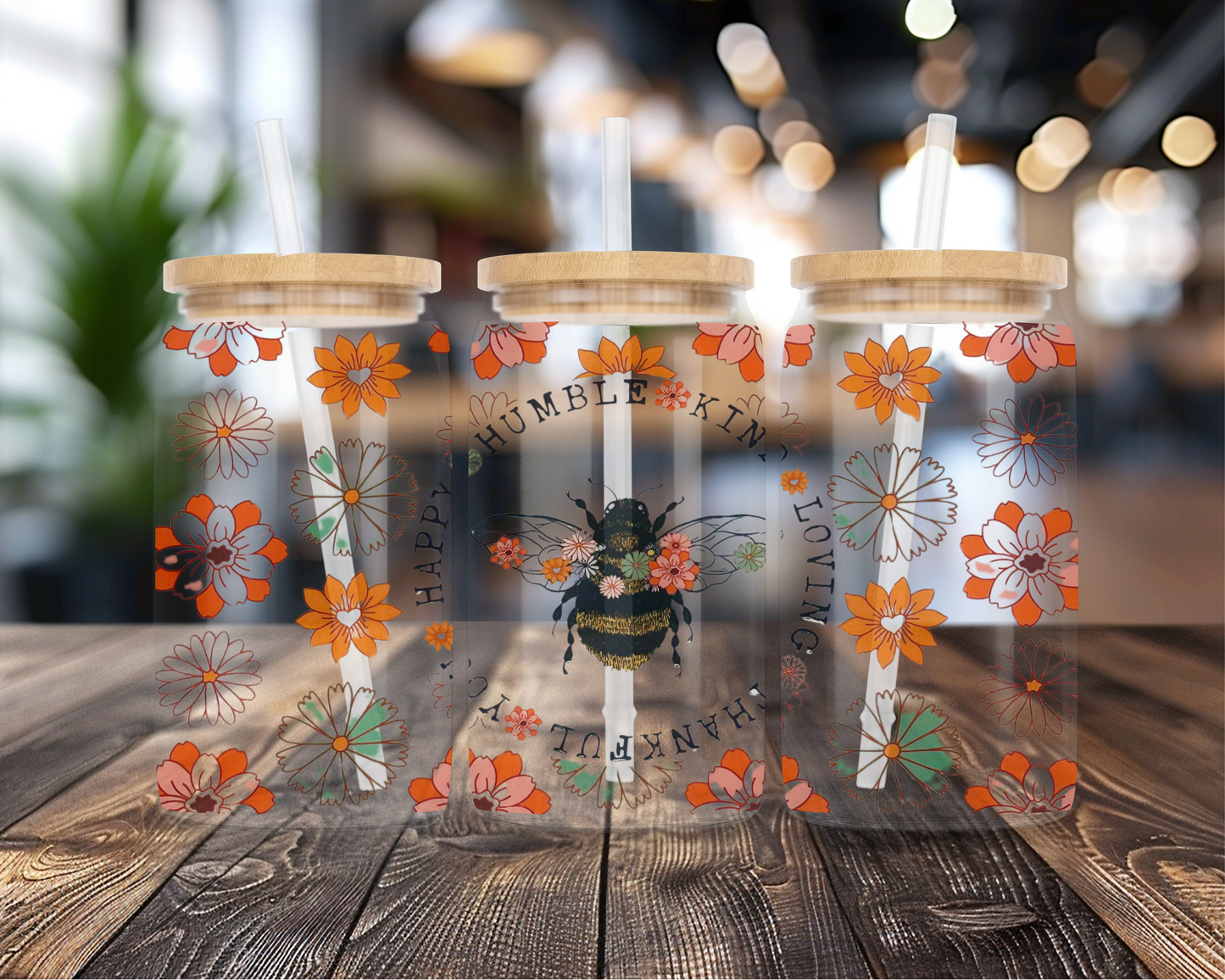 Bee Humble | UVDTF Transfer Full Wrap | 16oz. Glass Can