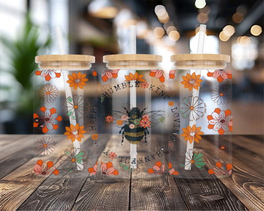 Bee Humble | UVDTF Transfer Full Wrap | 16oz. Glass Can