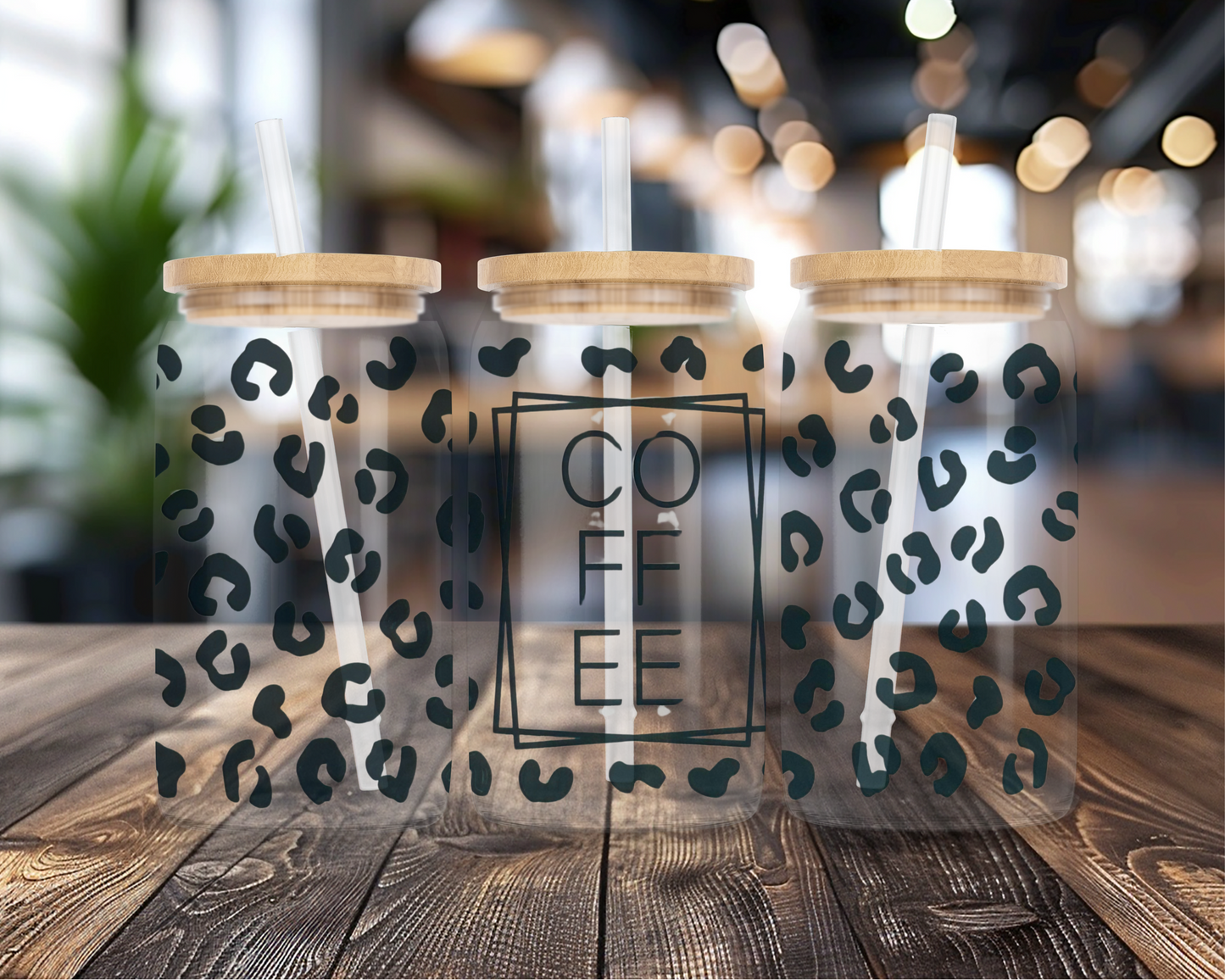 Coffee Leopard Print | UVDTF Transfer Full Wrap | 16 oz Glass Can