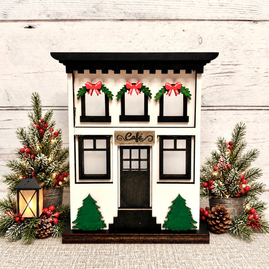 Christmas Village Cafe | Wooden Storefront DIY Kit - The Crafty Brick