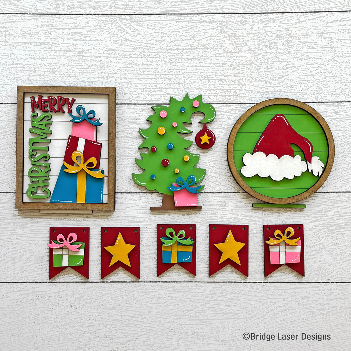 Whimsical Christmas Interchangeable Set | Merry Christmas Decor Kit for Seasonal Display Bench