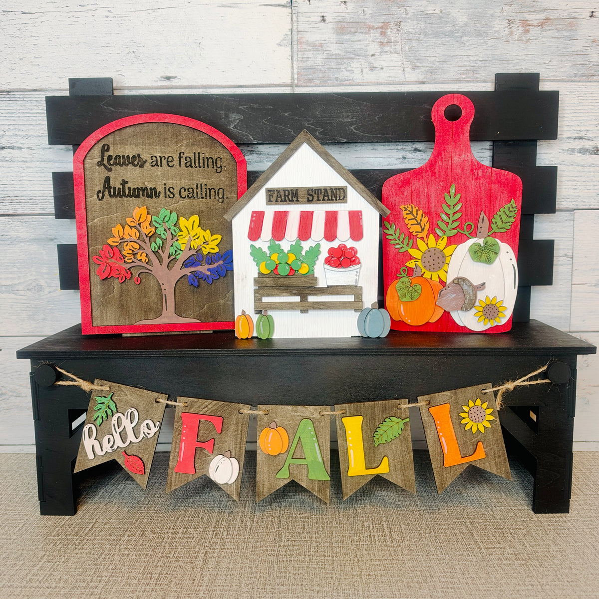 Hello Fall Interchangeable Set | Autumn Farm Stand Decor Kit for Seasonal Display Bench - The Crafty Brick