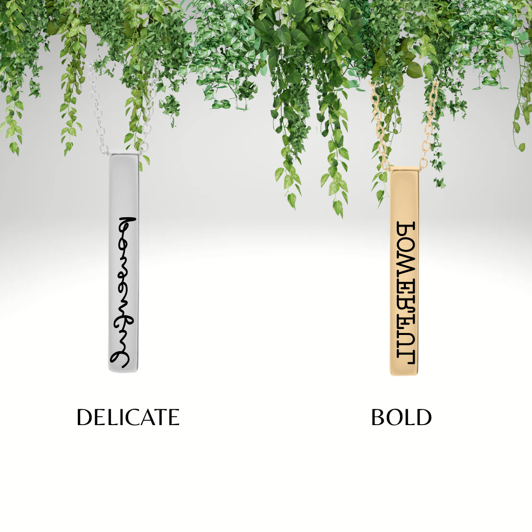 Vertical Column Empowering Charm Necklace | Mirrored Mindset Custom Engraved Necklace  | Mirrored Mindset Jewelry