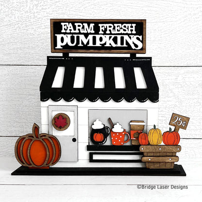 Farm Fresh Pumpkins Interchangeable Storefront DIY Wood Kit | Unfinished Laser Cut Fall Decor
