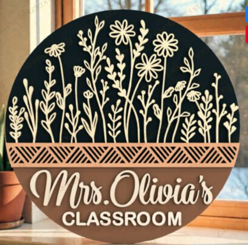 Custom Name Wildflower Sign Kit | Personalized Classroom/Name Door Hanger | Laser Cut Wood DIY Craft Kit