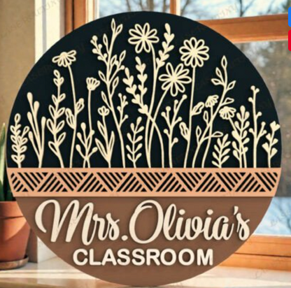 Custom Name Wildflower Sign Kit | Personalized Classroom/Name Door Hanger | Laser Cut Wood DIY Craft Kit - The Crafty Brick