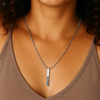 Vertical Column Empowering Charm Necklace | Mirrored Mindset Custom Engraved Necklace  | Mirrored Mindset Jewelry