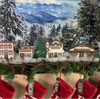 Christmas Village Streetscape Set | 4 Wooden Lampposts and 3 Evergreen Trees DIY Kit