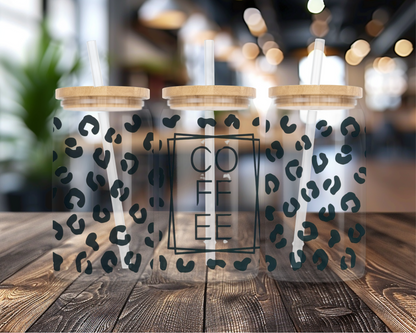 Coffee Leopard Print | UVDTF Transfer Full Wrap | 16 oz Glass Can