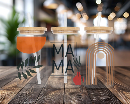 Boho Mama UVDTF Transfer Sticker | 16 oz. Glass Can