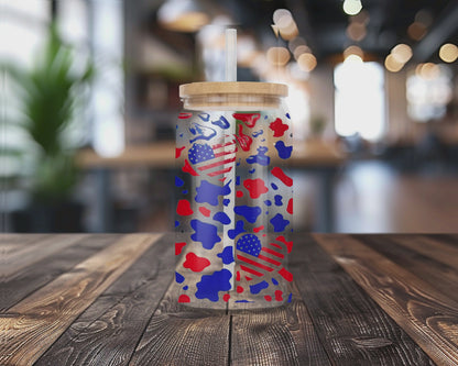 4th Of July Rainbows | UVDTF Transfer Full Wrap | 16 oz Glass Can