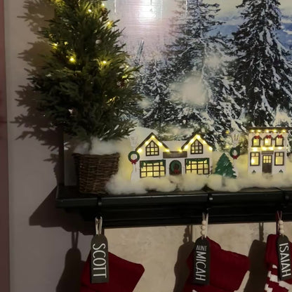 Christmas Village Streetscape Set | 4 Wooden Lampposts and 3 Evergreen Trees DIY Kit
