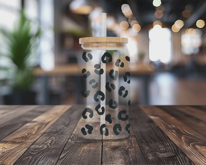 Coffee Leopard Print | UVDTF Transfer Full Wrap | 16 oz Glass Can