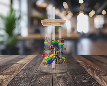 Peace Love Pride | UVDTF Transfer Full Wrap | 16 oz Glass Can