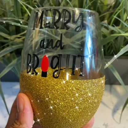 Christmas Merry and Bright Wine Glass Cut File | SVG Cut File | Cricut Cut File | Silhouette Cut File|