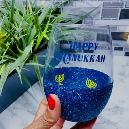 Happy Hanukkah Wine Glass Cut File | SVG Cut File | Cricut Cut File | Silhouette Cut File| Halloween Digital Cut File